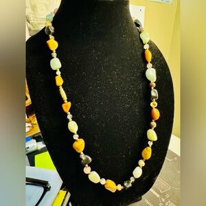 1970s Semi-Precious Quartz Family Matinee/Opera 27” Artisan Boho Necklace